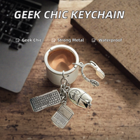 Porte-clés étanche en alliage de zinc à motif de dessin animé - Accessoires tendance sur le thème de l'informatique avec souris d'ordinateur portable &amp;   Breloques pour clavier