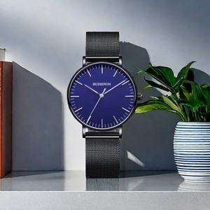Montre-bracelet de luxe personnalisée avec logo, étanche, pour homme, en acier inoxydable, analogique, bracelet en cuir noir, fabrication japonaise minimaliste, OEM pour hommes - Product Image 4