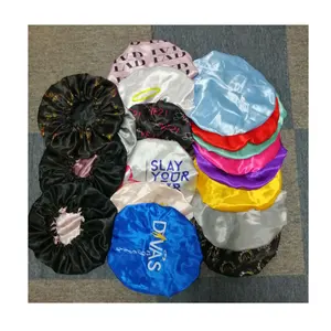 Custom Logo Satin Bonnet Adjustable Sleep Cap Satin Silk Bonnet Wide Band Elastic Satin Sleeping Cap For Women Curly Hair