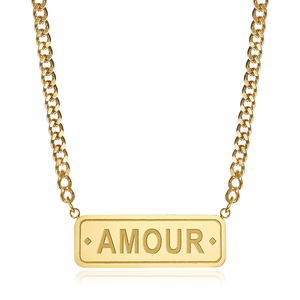 Collier en or 18K, pour femme, bijou, en acier inoxydable, Rectangle personnalisé, barre de gravure, cadeau, Amour - Product Image 2