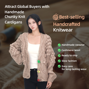 Cardigan <span class=keywords><strong>en</strong></span> <span class=keywords><strong>laine</strong></span> tricoté à la <span class=keywords><strong>main</strong></span> pour <span class=keywords><strong>femme</strong></span>, prêt à être expédié, style mode et tricot épais - Product Image 1