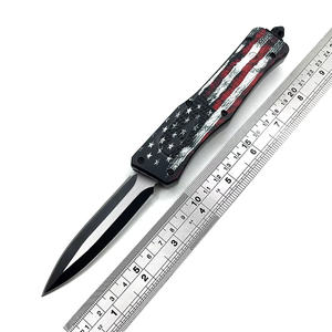 OK-1842 Edc Push Button Templar Knife American USA Flag Cuchillo de bolsillo con mango de aleación de zinc para acampar táctico Caza Supervivencia - Product Image 6