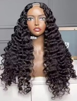 Perruques en cheveux humains bouclés à coupe en V haute, sans colle, cheveux bruts cambodgiens, ondulations profondes, perruque en U, cuticules alignées, cheveux humains indiens bruts bouclés