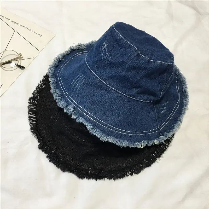 Hot Selling Gerafelde Denim Distressed Vintage Reizende Zomer Visser Hoeden Mode Vrouwen Stijlvolle Sun Denim Cap Wastafels Hoeden