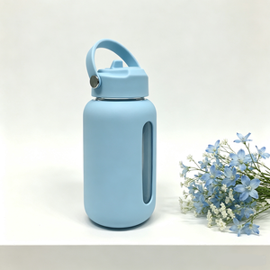 Bouteille d'eau en verre borosilicate avec couvercle à poignée portable, étanche, personnalisable, en silicone de qualité supérieure, OEM ODM - Product Image 3