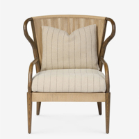 Fauteuil Chesterfield vintage avec revêtement en velours et assise tressée, structure en chêne massif pour salon