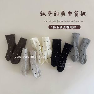 Korean Style Polka Dot Stack <b>Socks</b> Women Medium Thickness Breathable Mid Calf <b>Socks</b> With Lace Trim For Autumn <b>Winter</b> - Product Image 2