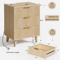 Ensemble de 2 tables de chevet en bois, commode à 3 tiroirs pour chambre à coucher, tables d'appoint avec station de charge, rangement, table d'appoint