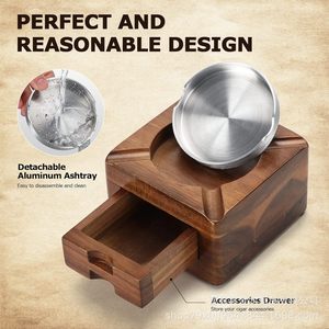 Cendrier de bureau carré en bois avec insert métallique, design minimaliste pour une utilisation intérieure et extérieure - Product Image 3