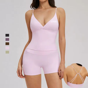 Conjunto de Yoga Ecológico Personalizado, Top Deportivo sin Espalda de Alta Elasticidad, Shorts de Yoga con Cintura en V - Product Image 1