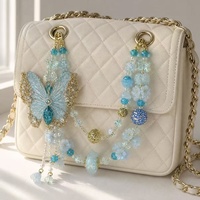 Cadena de Lujo para Teléfono con Mariposa Azul, Cordón de Perlas de Cristal Teal, Colgante para Bolso con Filigrana Dorada, Llavero, Joyería Hecha a Mano al por Mayor