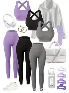 Ensemble de yoga sans couture pour <span class=keywords><strong>femme</strong></span>, taille haute, anti-transpiration, effet push-up, séchage rapide, avec soutien-gorge de sport, idéal pour la gym, le yoga, la course et l'entraînement - Product Image 3