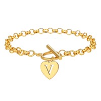 Bracelet à breloque initiale en acier inoxydable plaqué or avec fermoir à bascule, pendentif lettre alphabet A-Z, chaîne de bracelet, bijoux de mode pour femmes