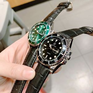 Black and green dial men's <b>leather</b> <b>bracelet</b> watch - quartz business casual watch - Product Image 6