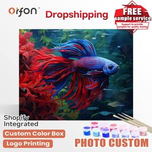 Kit de Pintura por Números ORFON para Iniciantes em DIY, Pintura Acrílica por Atacado de um Peixe <span class=keywords><strong>Betta</strong></span> Entre Tons de Coral - Product Image 1