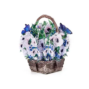 Latest Design Anemone Basket Pop Up Flower 3D Full Blooming Floral Decoration Artificial Flower for Wedding Folding Papercraft