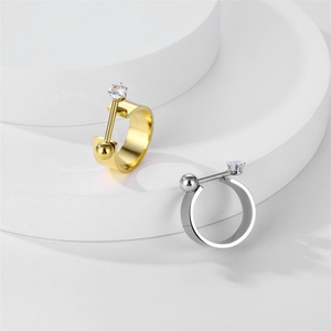 Unique <b>Ring</b> Jewelry Stainless Steel Cuff Open <b>Ring</b> Gold Plated Chunky Diamond <b>Rings</b> for Women - Product Image 4