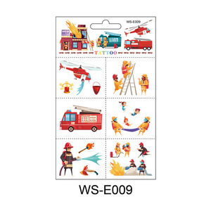 Pegatinas de tatuaje de camión de bomberos de dibujos animados para niños <span class=keywords><strong>originales</strong></span> diseño impermeable con bombero y extintor de incendios - Product Image 5