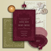 Suite d'invitations de mariage de luxe bordeaux, entièrement personnalisable, avec impression typographique, papeterie de mariage haut de gamme