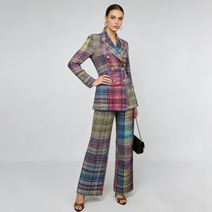 Traje de Dos Piezas Personalizado para Mujer, Estilo Vintage 2026, Diseño a <span class=keywords><strong>Cuadros</strong></span>, <span class=keywords><strong>Blazer</strong></span> Cruzado y Pantalón, Ropa de Oficina y Negocios - Product Image 3