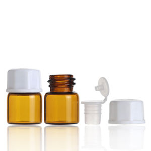 Botella de Vidrio Ámbar Pequeña Vacía de 1 ml para Muestras de Aceites Esenciales con Tapón Interno y Tapa de Rosca de Plástico - Product Image 1