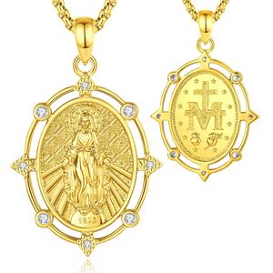 Collier pendentif <span class=keywords><strong>Vierge</strong></span> Marie en cuivre plaqué or 24 carats, vente en gros, bijoux religieux catholiques avec zircone cubique, directement <span class=keywords><strong>de</strong></span> l'usine - Product Image 1