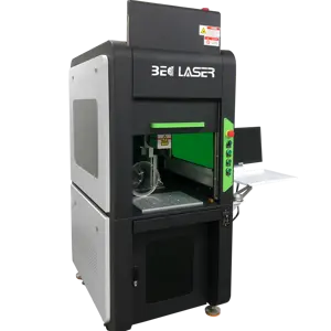 High quality fully enclosed fiber laser marking machine with safety cover and sensor door, equipped with a motorized Z-axis