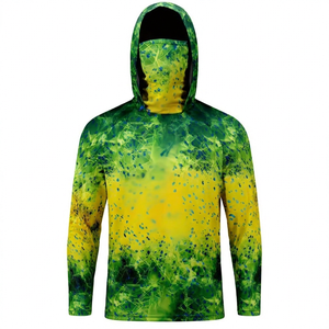 Men's <b>Long</b> <b>Sleeve</b> Hooded Breathable Waterproof Quick Dry Fishing Shirt Sublimation Print Green Yellow Pattern UPF50 Anti-UV - Product Image 1