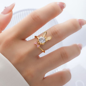 My Muyu Bow Bunny Open <b>Ring</b> Gold Tone Crystal Animal Theme Index <b>Finger</b> <b>Ring</b> Gift Jewelry - Product Image 2