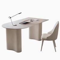 Escritorio Minimalista de Mármol para Computadora - Diseño Nórdico Moderno en Blanco Puro para Espacios Pequeños y Uso en el Hogar/Oficina