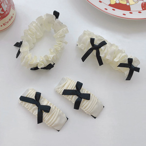 Black and white ruffled hair <b>clips</b>, <b>bow</b> hair ties, French-style hair accessories, super fairy-like hair ties, bangs <b>clips</b>, - Product Image 3