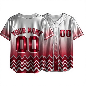 Maillot de baseball personnalisé dégradé, motif chevron argenté et rouge, nom et numéro personnalisés, uniforme d'équipe entièrement boutonné, vente en gros OEM - Product Image 1