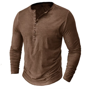 T-shirt Henley à manches longues 100 % coton pour homme - Coupe ajustée, haut uni à boutons pour un style décontracté, respirant et doux - Product Image 3