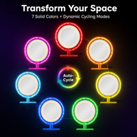 Miroir de Maquillage Intelligent LED RGB Rond avec Anneau Lumineux pour Chambre à Coucher, Décoration de Bureau Professionnelle