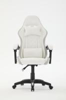 Chaise de bureau exécutive pivotante en cuir PU blanc, style gamer et de course, avec vérin à gaz 3 positions et base chromée, prix usine