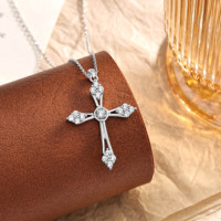 Collier unisexe en argent sterling 925 avec pendentif croix chrétienne et moissanite couleur D VVS, vente en gros
