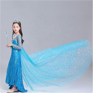 Costume <span class=keywords><strong>Elsa</strong></span> <span class=keywords><strong>Reine</strong></span> <span class=keywords><strong>des</strong></span> <span class=keywords><strong>Neiges</strong></span> 2 pour filles, robe à manches longues bleue et rose à paillettes, robe d'Halloween pour filles inspirée de films et de séries télévisées - Product Image 2