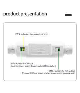 Repetidor POE Impermeable para Exteriores IP66, 2 Puertos 1:1, 48V 10/100Mbps Gigabit, Estándar IEEE8023AF/AT, 30W, Switches de Red POE - Product Image 2