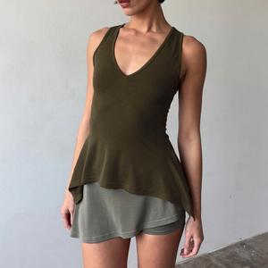 Athleisure Ruched Waist Tank <b>Top</b> <b>Asymmetrical</b> <b>Hem</b> Stretch Yoga Workout <b>Top</b> Women Summer tank <b>top</b> - Product Image 1
