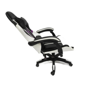 Chaise de jeu style course, réglable en hauteur, pivotante, inclinable, en cuir PU, ergonomique, pour bureau, noir et blanc - Product Image 3