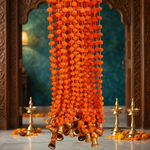 Orange Pompom and Acrylic Beads Hanging with Bell for Home Festival Wedding & Event Decoration Beautifully Designed - Product Image 4