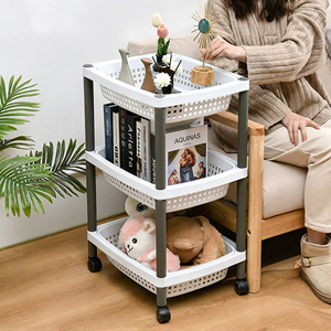 Carrello da Cucina a 3 Ripiani con Ruote, Scaffali Mobili e Organizer in Plastica per Snack in Camera da Letto - Product Image 3