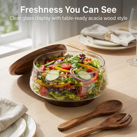 Ensemble de saladiers en verre best-seller transfrontalier avec couvercle en bois d'acacia – Vaisselle pour restaurant et usage domestique, bol de conservation des aliments frais