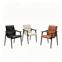 Chaise de salle à manger portable en similicuir minimaliste moderne avec accoudoirs en bois massif et pieds en métal, mobilier de maison durable