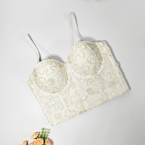 <span class=keywords><strong>Labyrinthe</strong></span> vintage courbe broderie arête de poisson fronde coupe ajustée dos nu élégant façonnage haut avec anneau en acier tube haut - Product Image 3
