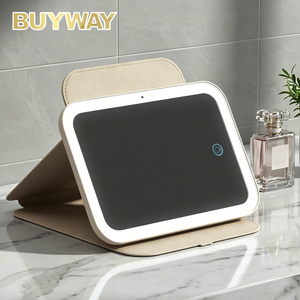 Espejo de Maquillaje Giratorio de Mesa con Luz LED Regulable de 3 Colores, Recargable, con Control Táctil, de Cuero PU, para Viajes, con Soporte para <span class=keywords><strong>iPod</strong></span> - Product Image 5