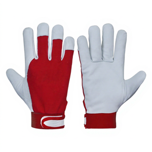 JNA Group White Red PU Leather Safety <b>Gloves</b> Anti-Slip Fingertips Elastic Wristband General Purpose 11 oz <b>Silicone</b>-free - Product Image 1