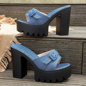 Sandalias de Verano Estilo Europeo Americano para Mujer, Tallas Grandes, Tacón Grueso, Punta Abierta, Color Sólido - Product Image 3