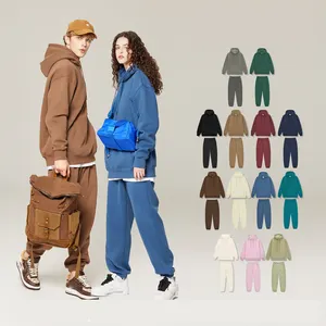 Wholesales Design Your Own Logo Cotton Fleece Hoodie Sweatshirt And Jogger Pants Set Sweatsuit Tracksuit For Women Men