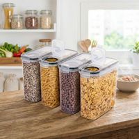 Ensemble de contenants de rangement de cuisine en plastique BUOAZR, 4 pots hermétiques empilables de 4 L avec couvercle scellé sans BPA pour céréales, pâtes, sucre, farine